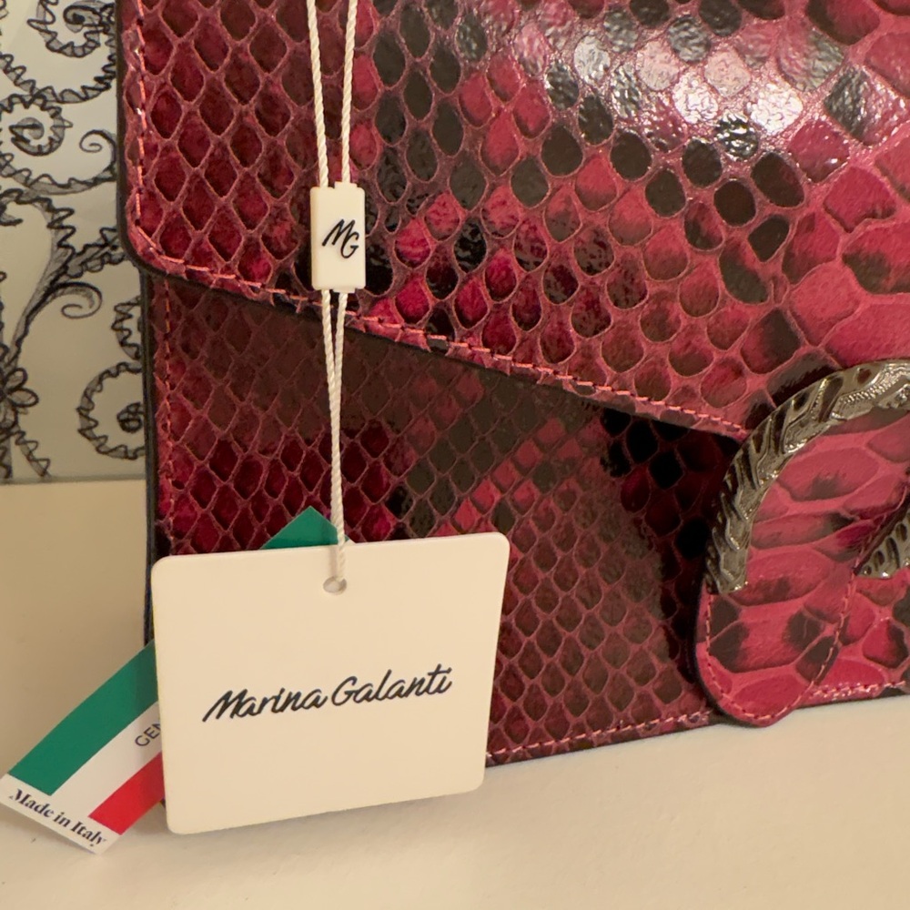 NWT Marina Galanti Magenta and Black Python-Print Shoulder Bag - Picture 3 of 9